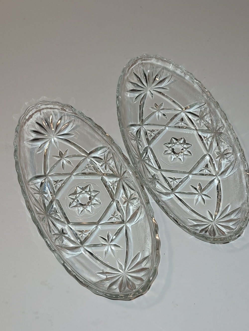 Clear Pressed Glass Oval Starburst Vase - Clear